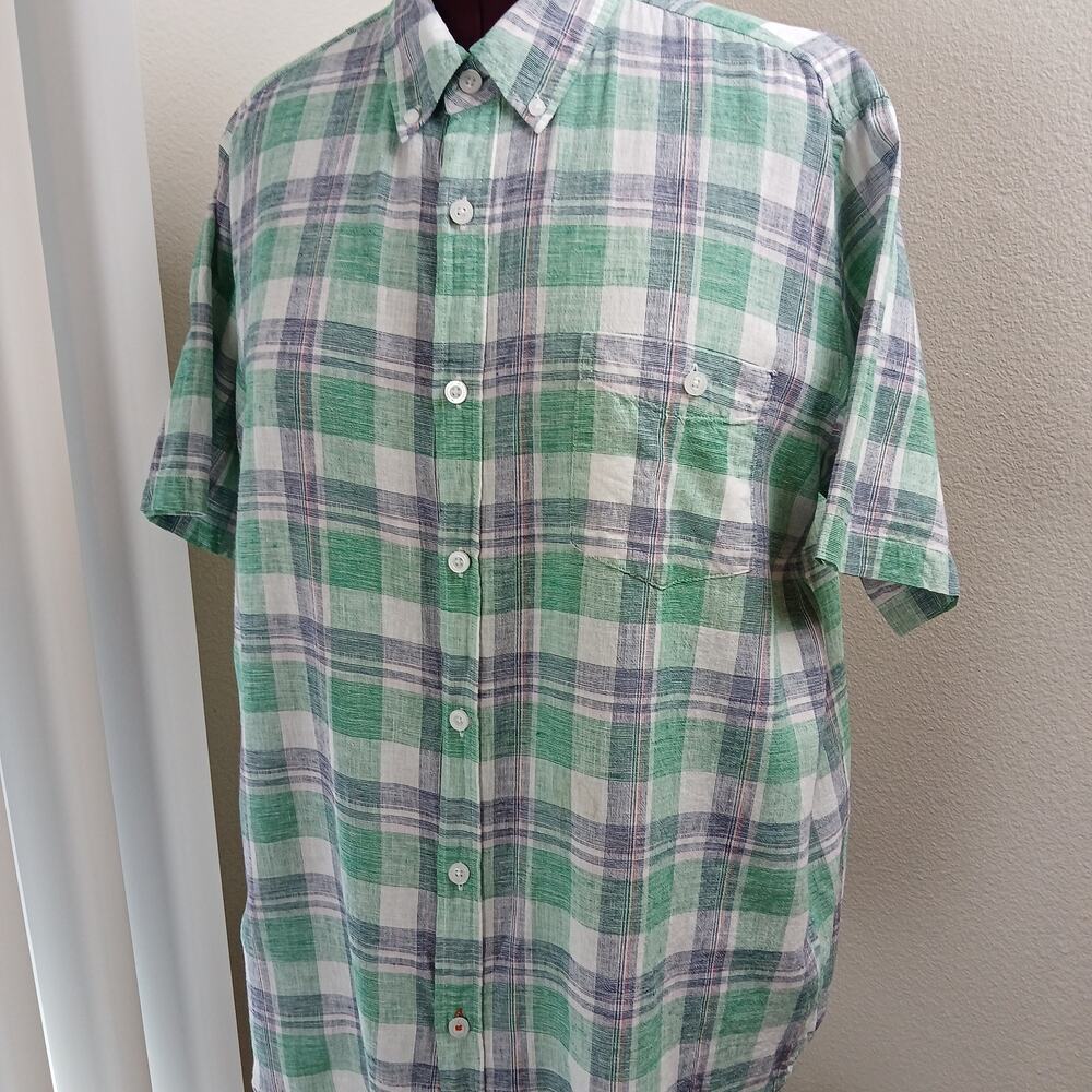 Weatherproof Vintage Washable Linen Shirt Mens XL green blue plaid short sleeve - Picture 2 of 14